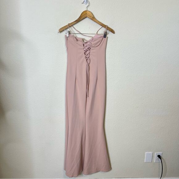 Katie May Pink Jean Stretch Crepe Gown Balletcore Maxi Dress Lace Gown Size 6 - Picture 5 of 6